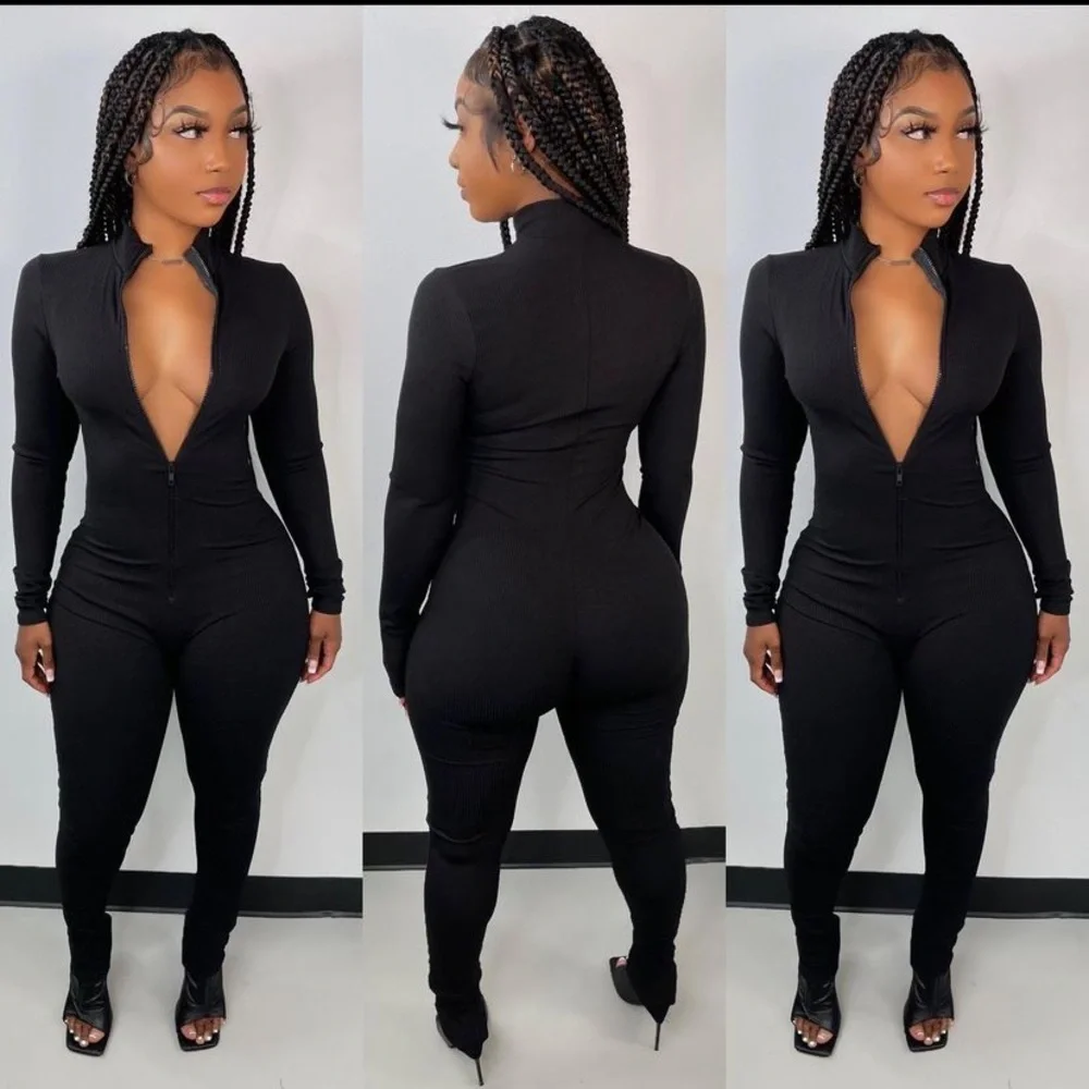 LARGE ⚡️BRAND NEW/ Ribbed slim-fit body-con jumpsuit - Picture 1 of 9